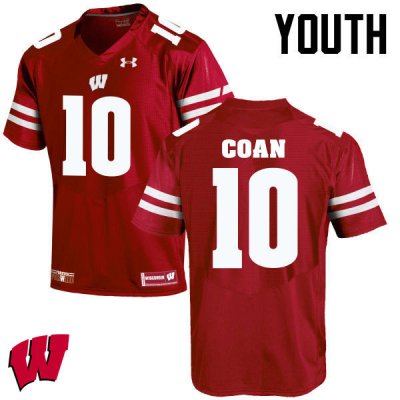 Youth Wisconsin Badgers NCAA #10 Jack Coan Red Authentic Under Armour Stitched College Football Jersey UA31F80QR